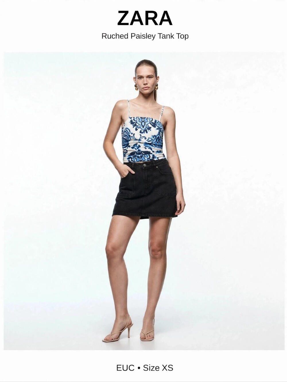 ZARA Ruched Paisley Tank Top
